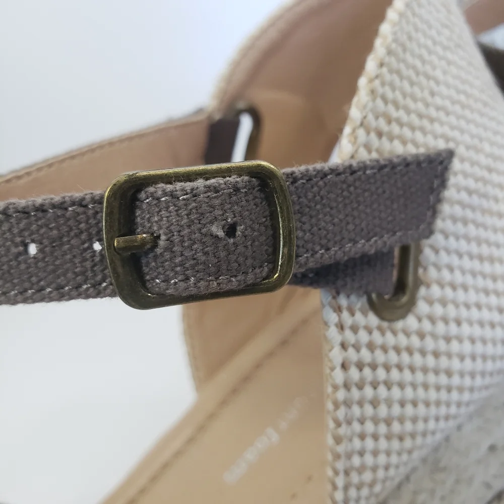 Tru Comfort Espadrille - Gray w/ Raffia Wedge - Canvas Textile Wide Width 8